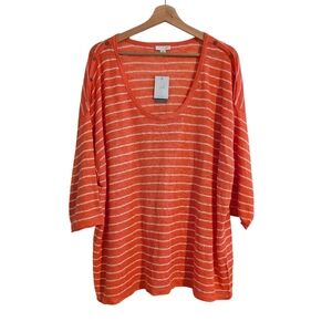 J. Jill Linen Blend Striped 3/4 Sleeve Sweater NWT